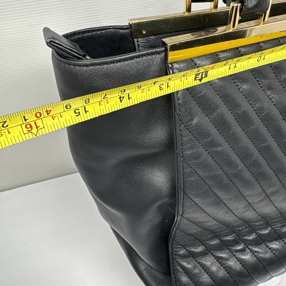 Michael Kors Black Chevron Quilted Leather Tote Satchel Gold Hardware Large - Picture 9 of 12